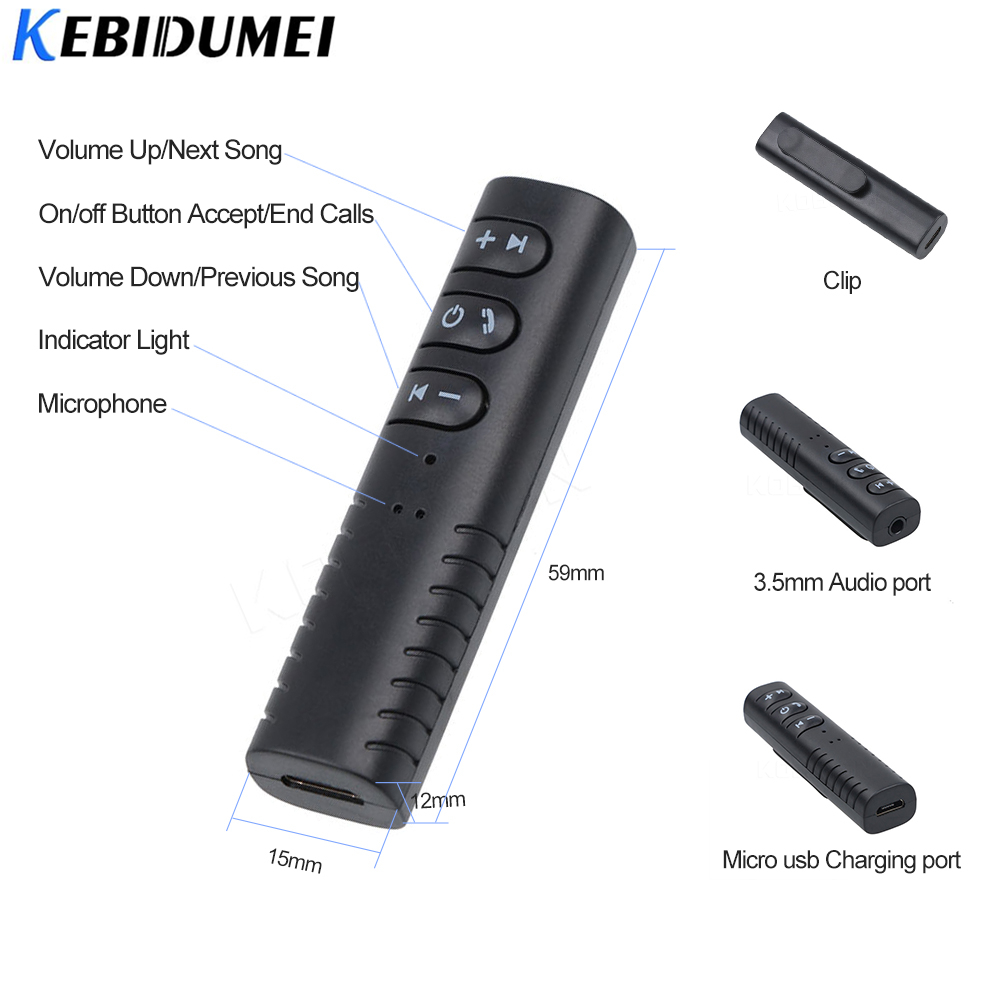 Kebidu Bluetooth Ontvanger Adapter Dongles voor Speaker Auto Aux 3.5mm jack handsfree Auto Ontvanger Muziek Auto geen zender