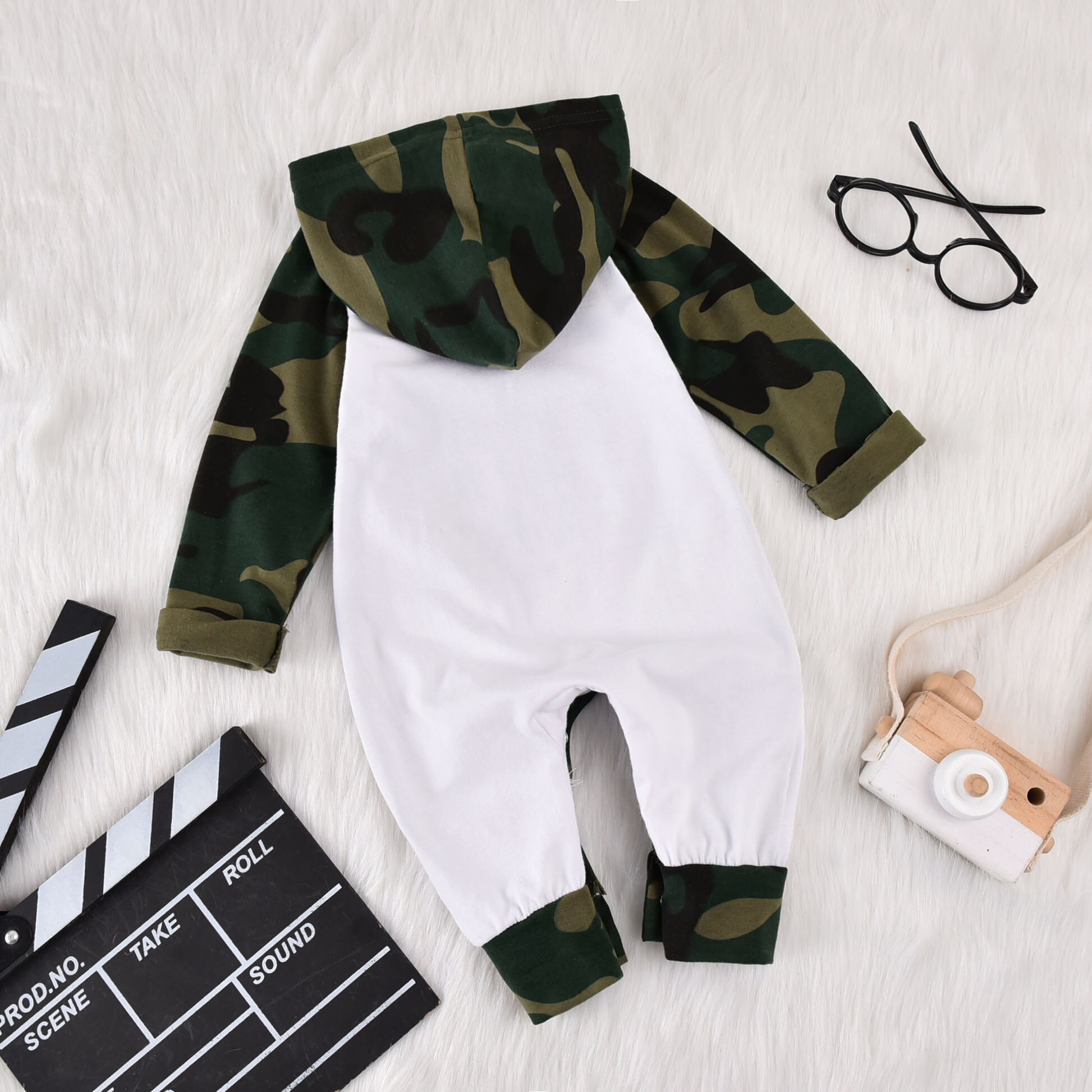 0-18M Infant Baby Boys 100% Cotton Romper Floral Print Long Sleeve Hooded Jumpsuit Spring Autumn Playsuits Army Green/White