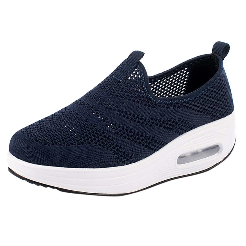 Mode Vrouwen Mesh Ademend Slip Dikke Zolen Schommelstoel Outdoor Platform Casual Wandelschoenen Sneakers Zapatillas Mujer # g4: DARK BLUE / 8