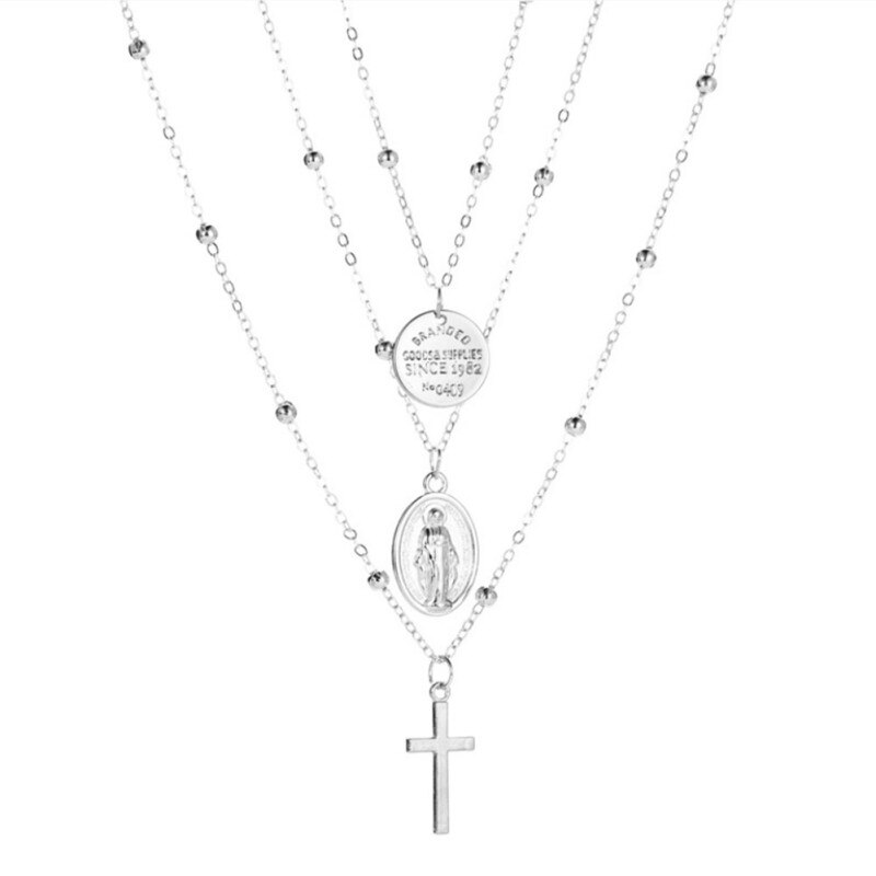 Halskæde til kvinder halskæde kæde vedhæng guld sølv guld smykker halskæder krucifiks kristen ornament bryllup valentines: Sølv