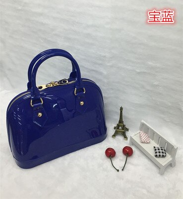 26cm Girls Women PVC Candy Colors Jelly handbag Lady's Shell Shoulder Bag Silicon Tote Beach messenger Bag bolsa Purse: Royal blue