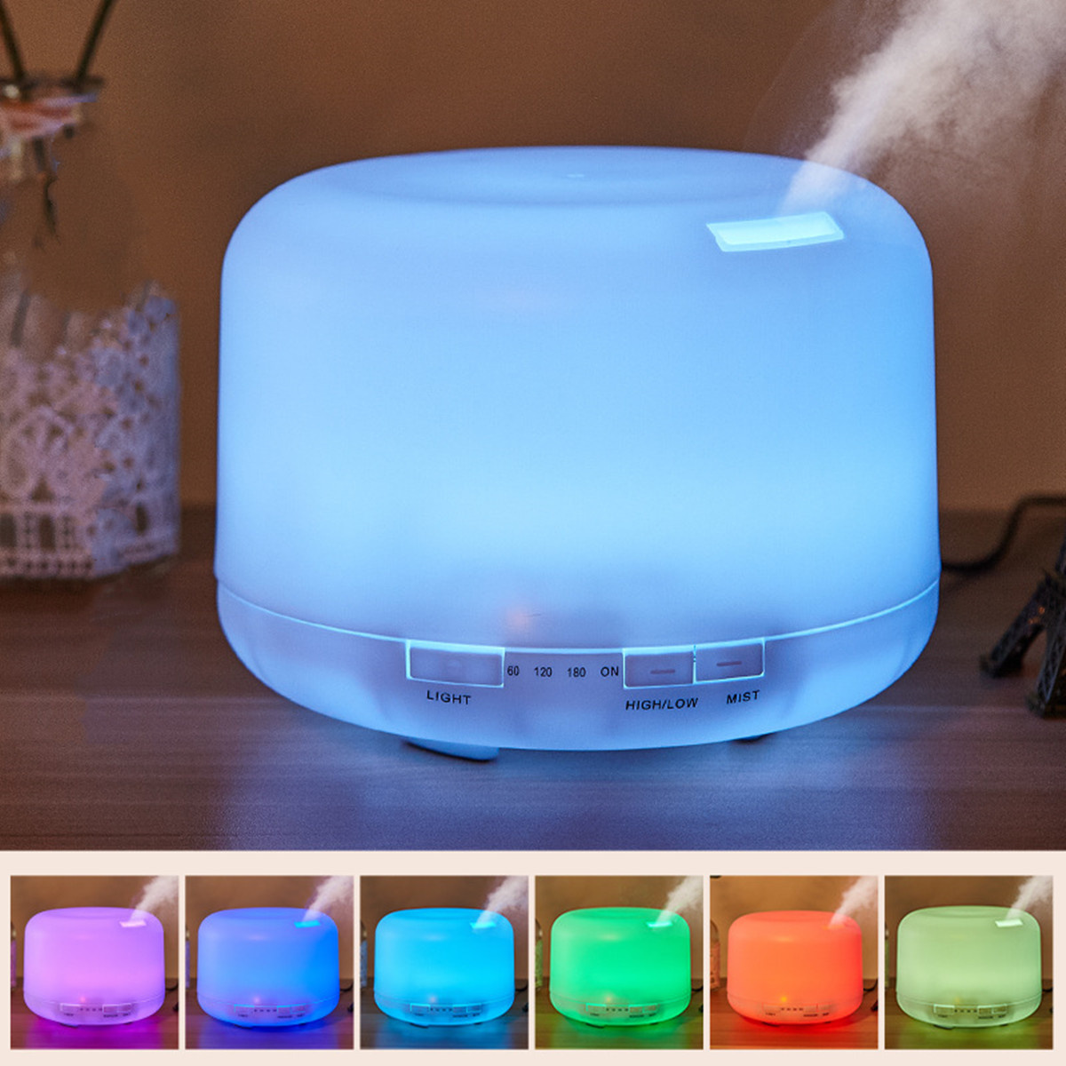 Umidificador de ar 500ml, difusor de óleo essencial, difusor de aroma com luzes noturnas coloridas, umidificador usb, mini tamanho