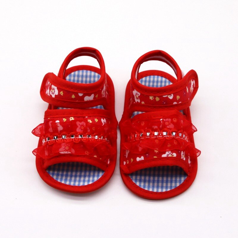 Padrão Floral da menina Respirável Sapatos Com Rendas de Algodão Respirável Anti-Slip Sapatos Casuais Sapatos de Sola Macia: RED / 11