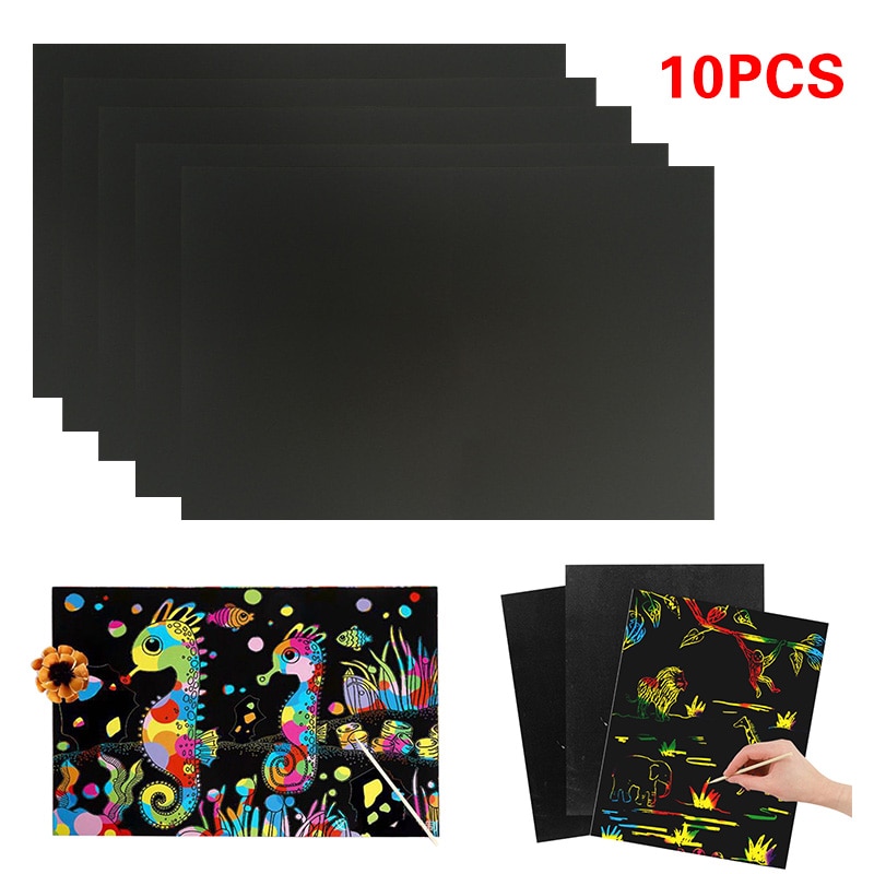 10 stuks 26 cm X 19 cm Scratch Art Paper Magic Schilderen Papier met Tekening Stick Voor Kinderen Educatief Speelgoed kleurrijke Tekening Speelgoed