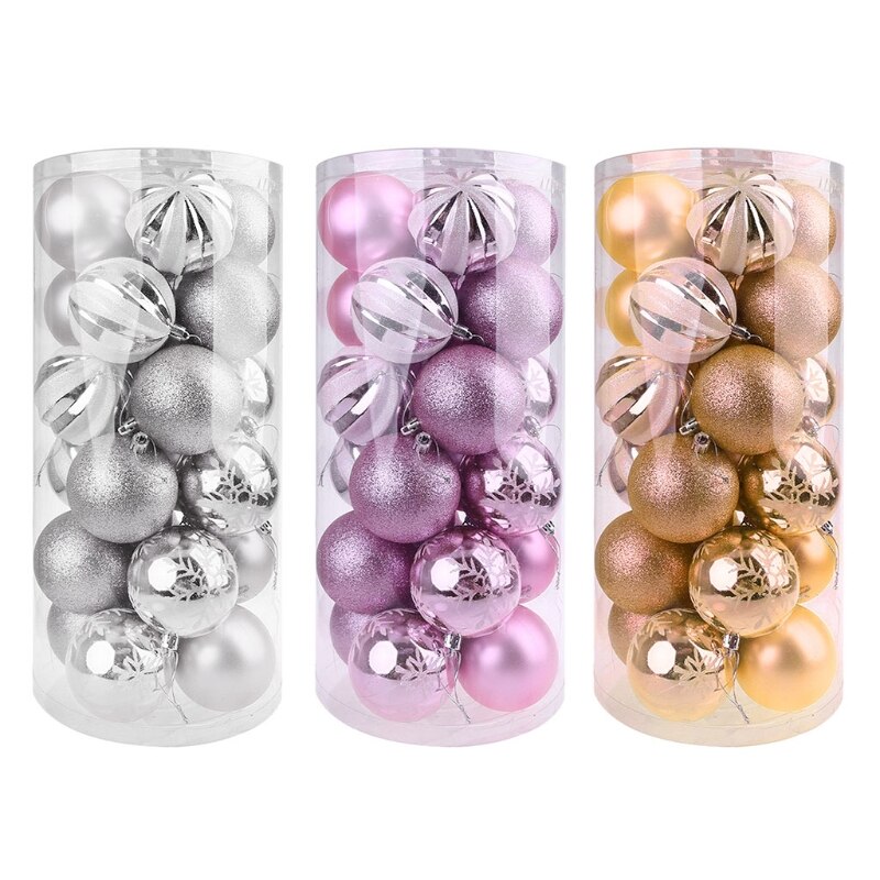 24 stuks vrolijke kerstballen onbreekbaar hangende kerstboomversiering 28gf