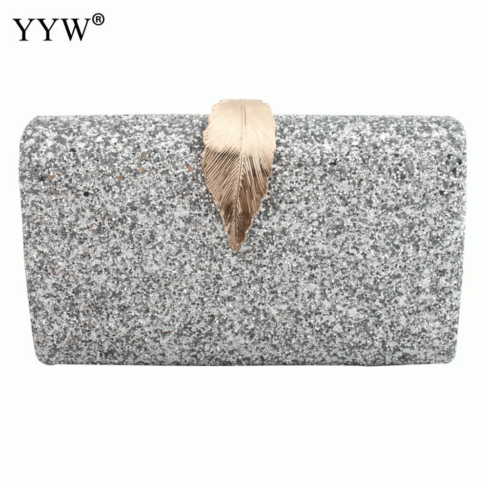 Paljett crossbody bag for kvinner kveld clutch vesker kvinnelige mini party clutches veske med kjede rektangel skulderveske: Sølv