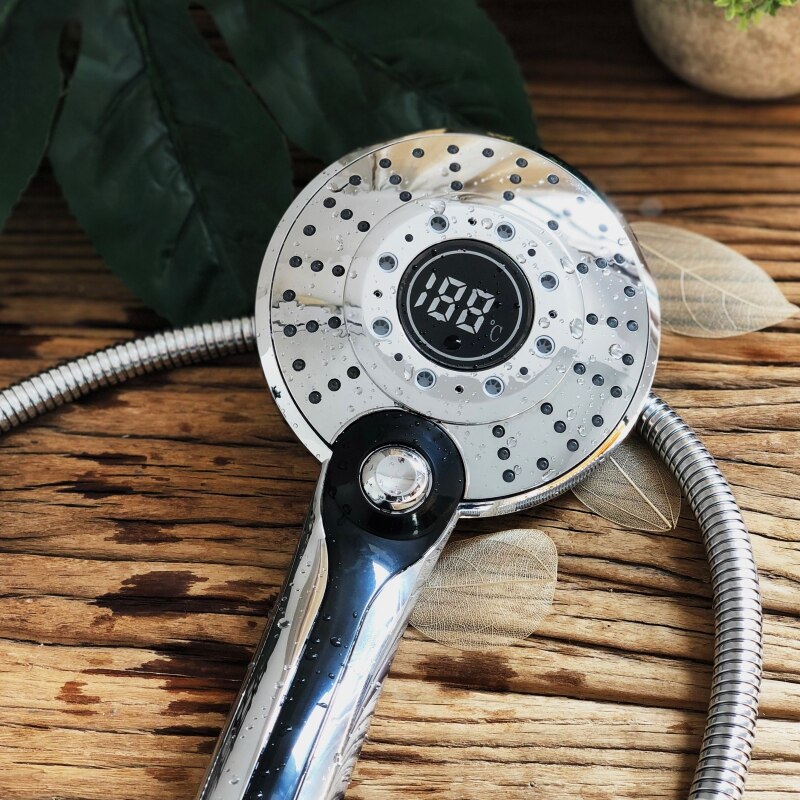 3Colors Water Powered Led Temperature Shower Head Digital Display Handheld Bathroom Shower Head Showerhead Water Sprayer Douche