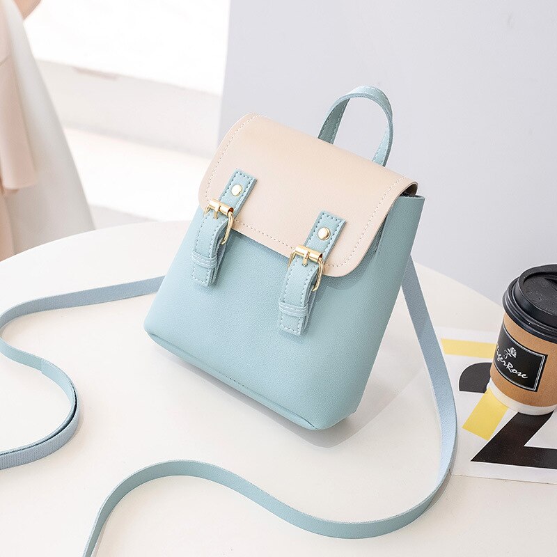 femmes sac à dos multi-fonction voyage sac tendance collège vent couleur unie pu cuir sac seau sac: Bleu ciel