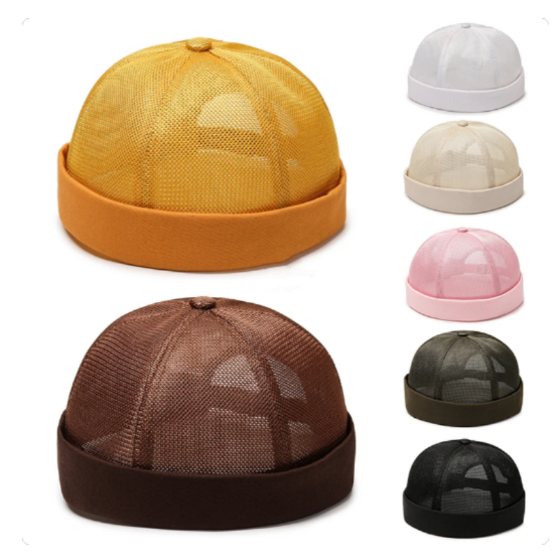 Quick Dry Brimless Hat Lightweight Daily Beanie Mesh Beanie Docker Cap Sailor Rolled Cuff Harbour Hat Casual Skullcap
