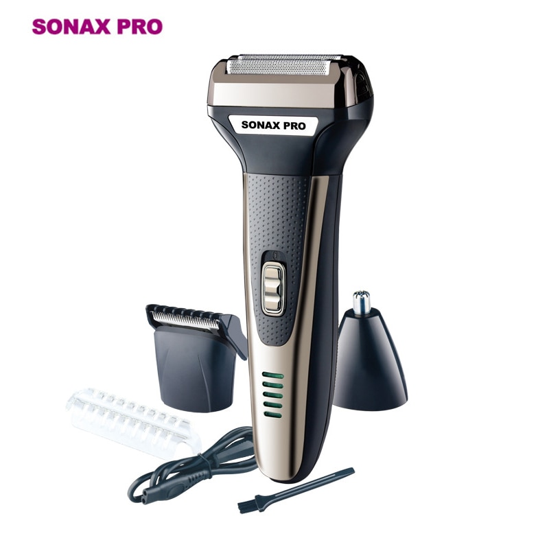 Sonax pro 3 in 1 elektrisch scheerapparaat voor heren, oplaadbaar, elektrisch scheerapparaat voor geschoren baard, reciprocating neusreiniging, haarscheerapparaat