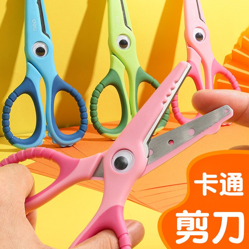 Deli Child Safety Crocodile Scissors Kindergarten Handmade Small Round Head Paper-cutting Scissors Art Scissors