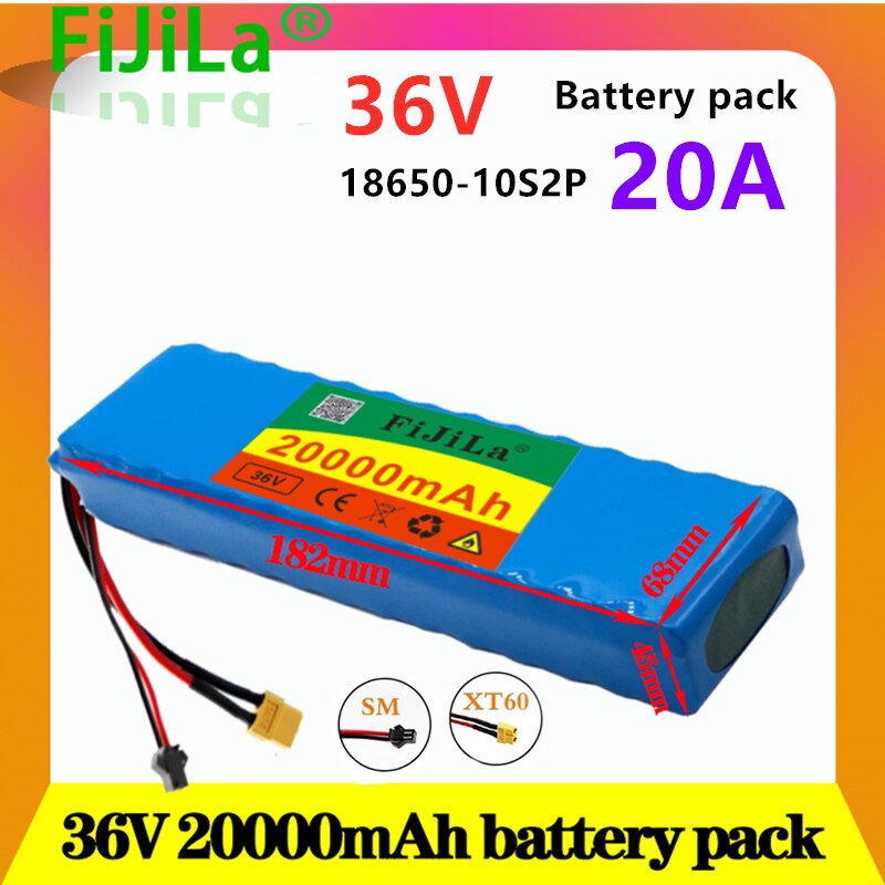 36V 20Ah 18650 lithium battery pack 10S2P 250-500W High Power ebike Battery 20000mAh 42V Electric bicycle Scooter motor with BMS