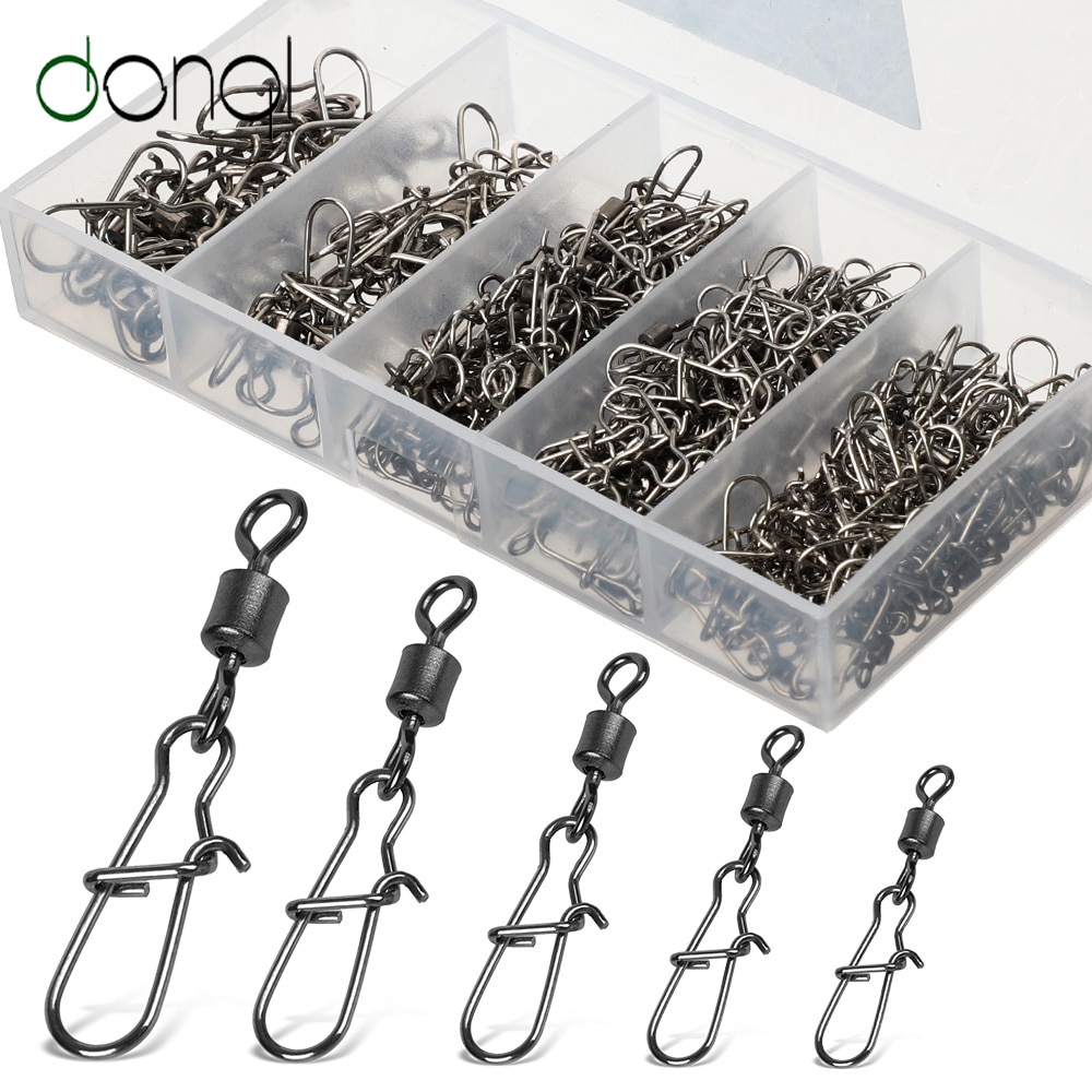 Donql 100 Stks/set Vissen Connector Wartels Interlock Pin Snap 4 #-12 # Rolling Swivel Voor Vishaak Lokken Vissen accessoires
