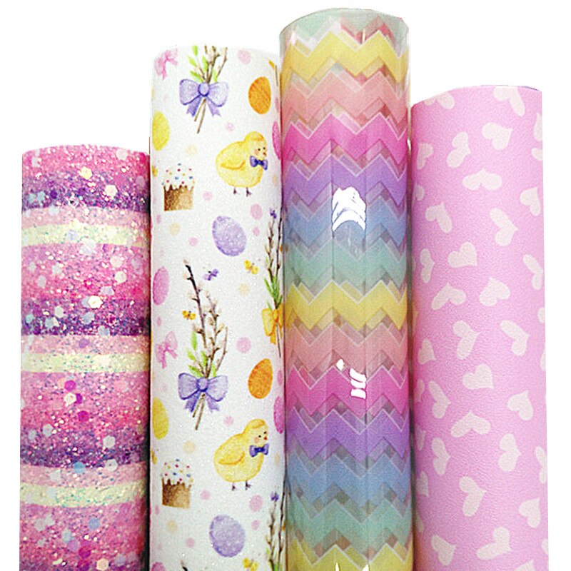 Regenbogen Streifen klobig funkeln Leder Herzen Ostern Eier Gedruckt Synthetische Leder Welle GELEE Blätter Für BöGen DIY 21x29CM Q794