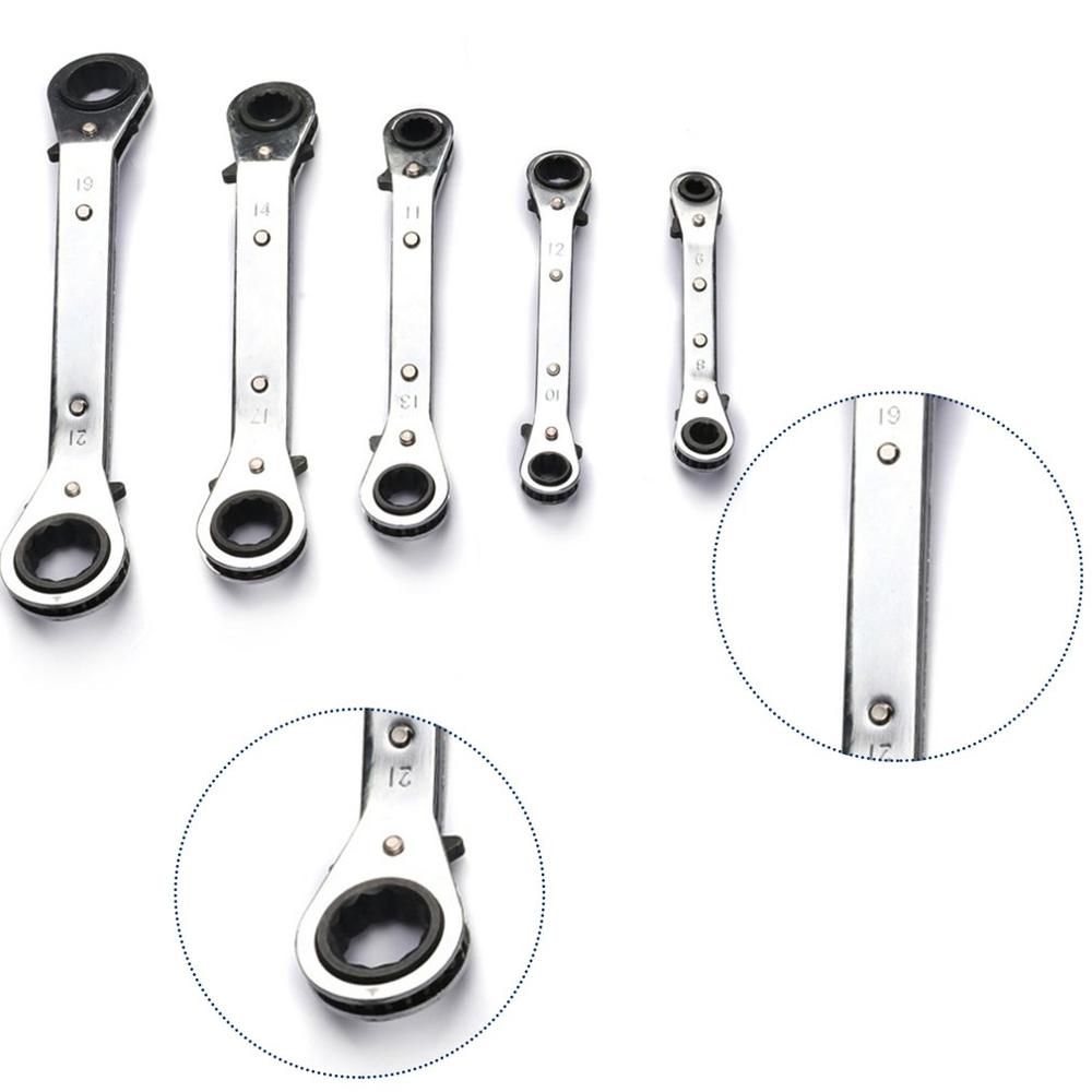 5 unids/set doble curvado cabeza de trinquete de carraca Reversible llave de mango métrica mano herramienta de trinquete anillo tensor