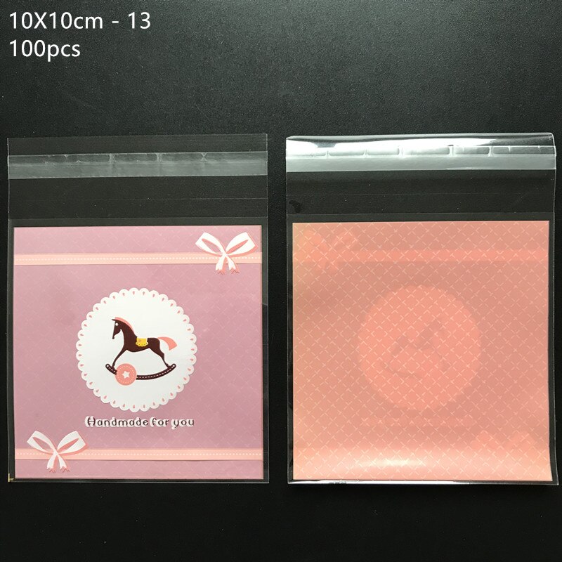 100pcs/lot 10*10cm Plastic Bags Animal Cookie&amp;Candy Bag Self-Adhesive For Wedding Birthday Party Bag Biscuit Packaging Bag: 10x10cm 13