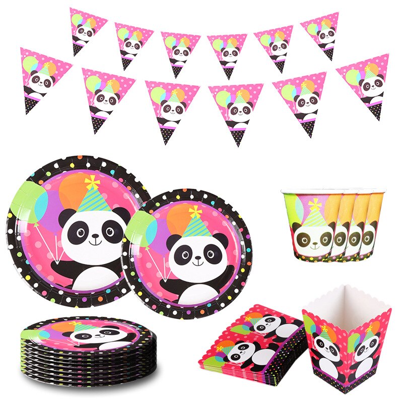 Lovely Panda Theme Kids Happy Birthday Party Decoration Paper Plate Napkin Cup Straw Disposable Tableware Baby Shower Supplies