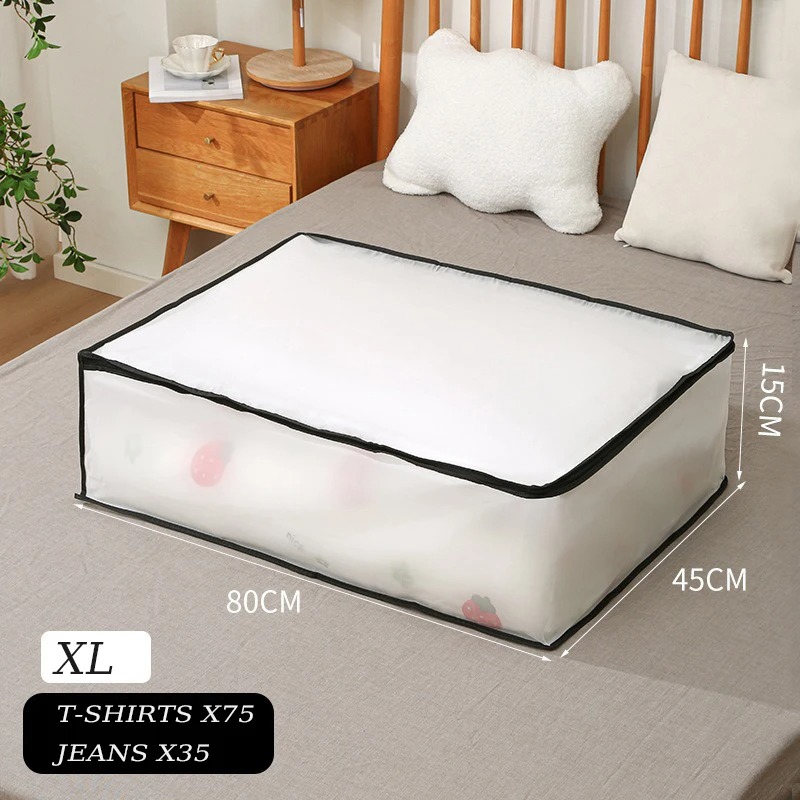 Underbed Storage Bag Foldable Quilt Bag Wardrobe Clothes Storage Box Dustproof Organizer Large Capacity Quilt Storage Bag: XXL / Ivory