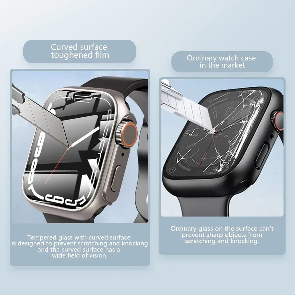 Change To Ultra 360 Full Cover Case for Apple Watch 45mm 44mm Tempered Glass Screen Protector for IWatch Series 9 8 7 6 SE 5