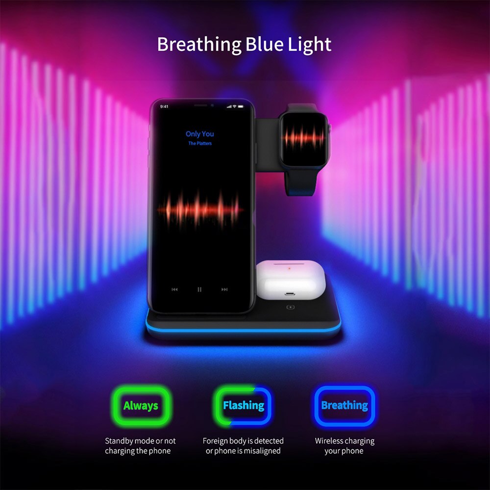 15w qi draadloze oplader voor iphone 11 xs xr  x 8 samsung  s10 s20 3 in 1 oplaadstation voor apple watch 5 4 3 2 airpods pro