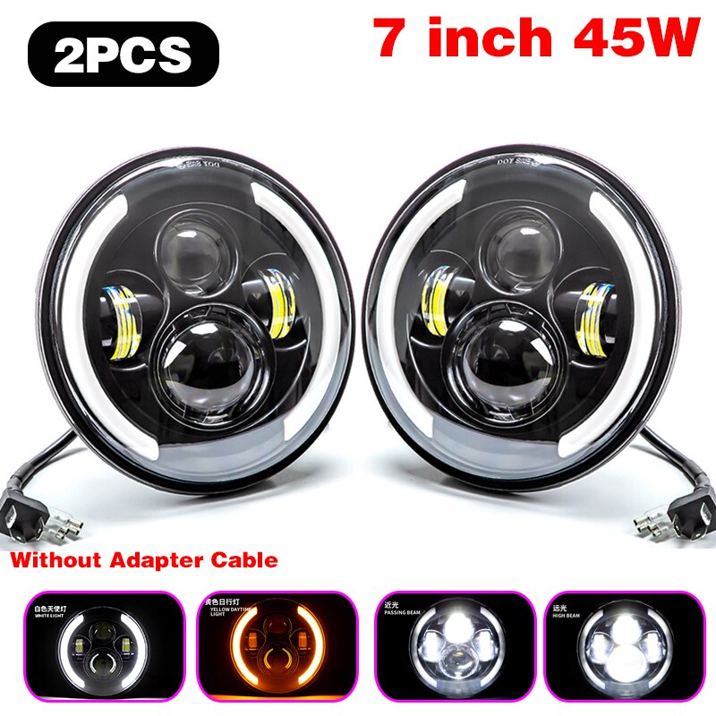 1 paar Auto Scheinwerfer Lichter 45W Auto LED Lampe H4 7 Zoll Auto Zubehör Engel Augen H4 LED Scheinwerfer für Lada Niva 4X4 Uaz Jäger: 1 Paar 7 Zoll hell