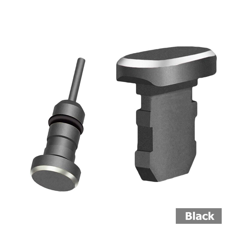 Metal 3.5mm jack hovedtelefon port anti støv stik til iphone 7 x 6s plus xs max prop cover telefon tilbehør oplader støv stik: Sort