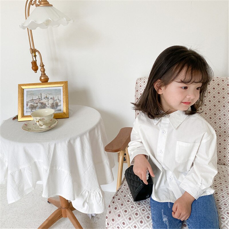 Jongens En Meisjes Wit Losse Lange Mouw Shirts Unisex Kinderen Katoenen Zachte Casual Base Shirt Voor Alle Seizoenen: 3T