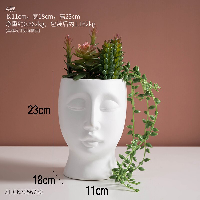 Jarrones creativos blancos para flores cara humana abstracta maceta de plantas suculentas arreglo de flores accesorios de decoración del hogar: A