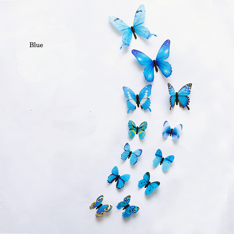 12 stk/sæt 3d sommerfugle wallsticker stue boligindretning sommerfugle på væggen til dekoration køleskabsklistermærker tapet: Blå