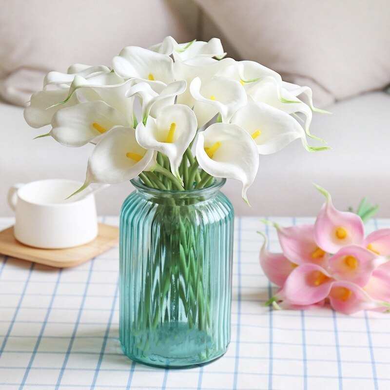 10 stk pu calla lily real touch kunstige blomster til bryllup dekoration håndlavet diy brude buket blomster kunstig dekoration