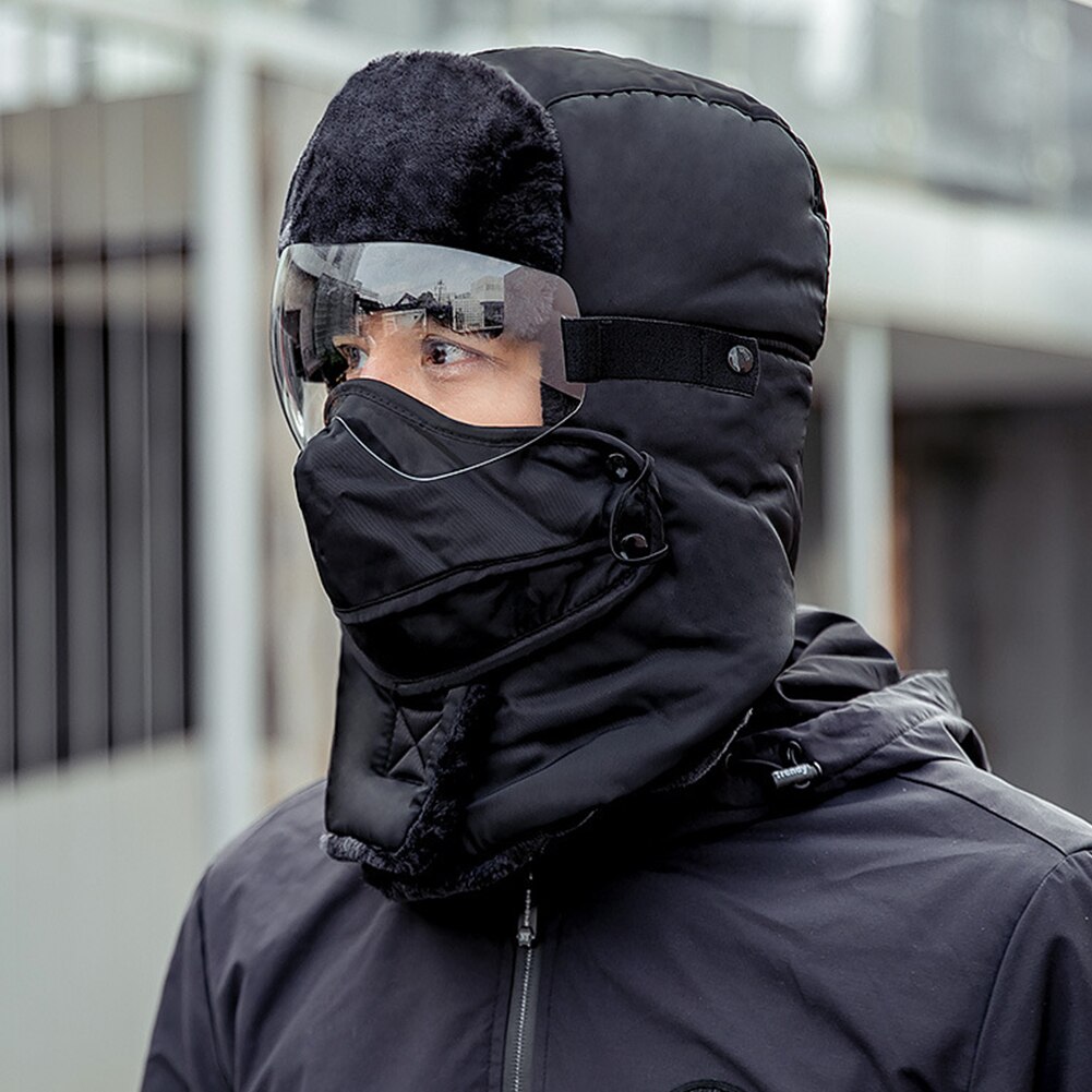 Winddicht Verstelbare Afneembare Gezicht Cover Outdoor Fietsen Camping Bomber Hoed Warm Houden Waterdichte Winter Volwassenen Met Bril: 1