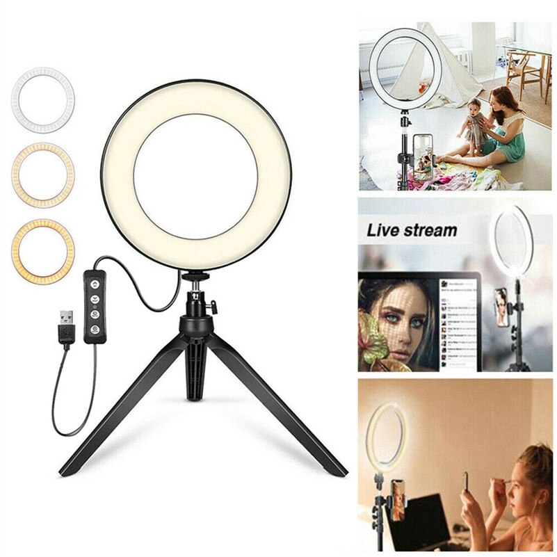Usb Dimbare Lamp Led Selfie Ring Licht Studio Fotografie Foto Ring Vullen Licht Met Statief Voor Smartphone Make-Up