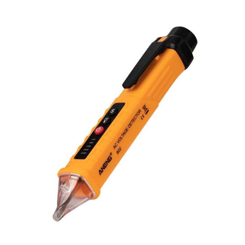 1 stk digital test blyant ac  dc 12v-1000v berøringsfri induktion multifunktionel spændingstester pen lcd display meter tester: Gul