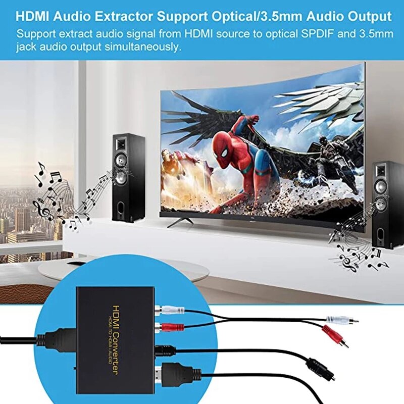 Hdmi-kompatibel til optisk toslink spdif r/l rca analog videoadapter splitter hdmi til hdmi-kompatibel lydekstraktor