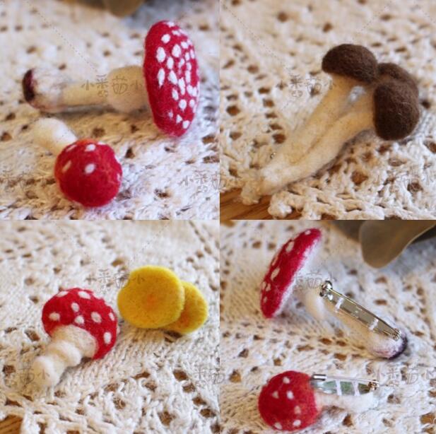 Broche champignon en feutre de laine, kit d&#39;aiguilles en feutre de laine, décoration artisanale
