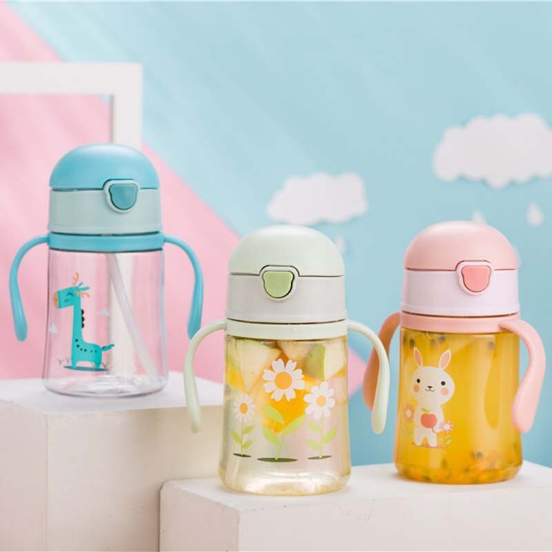 300ml schattige giraffen babybekers voor kinderen, kinderen leren eten, drinken, water, rietje, fles, mamadeira, tuitbeker, training, 3 kleuren