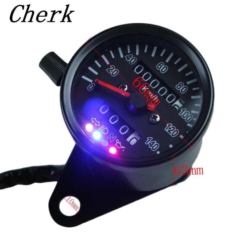 Universal Black Motorcycle Cafe Racer 60MM Stainless mechanical odometer speedometer White LED with indicator lights 0-140KM/H