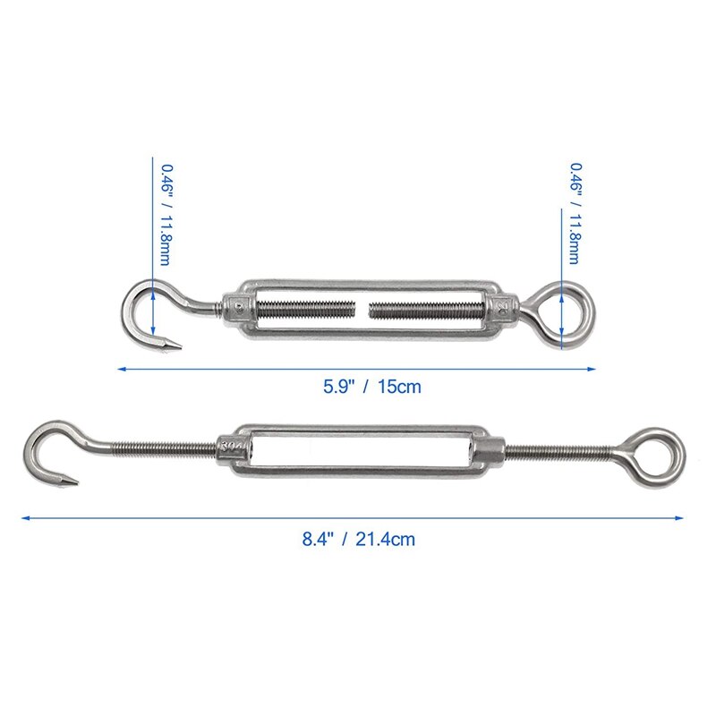 10 Pcs M6 304 Rvs Spanschroef Schroef Haak Verstelbare Draad Touw Spanning Draw-In Bolt (Haak &amp; eye)