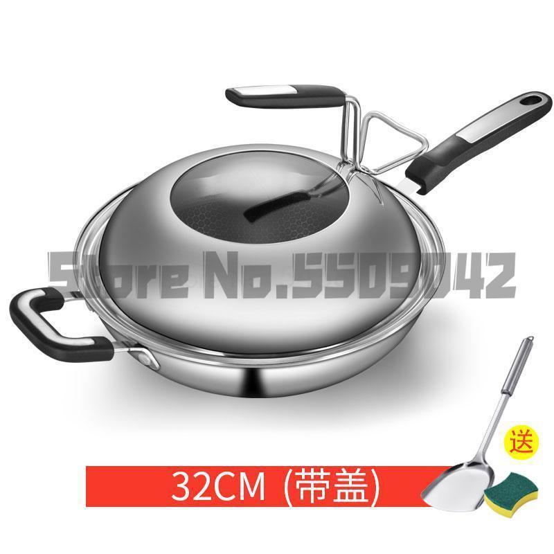Germany 304 stainless steel wok no oil smoke cooking pot no coating non-stick cooker gas cooker household pot: a3