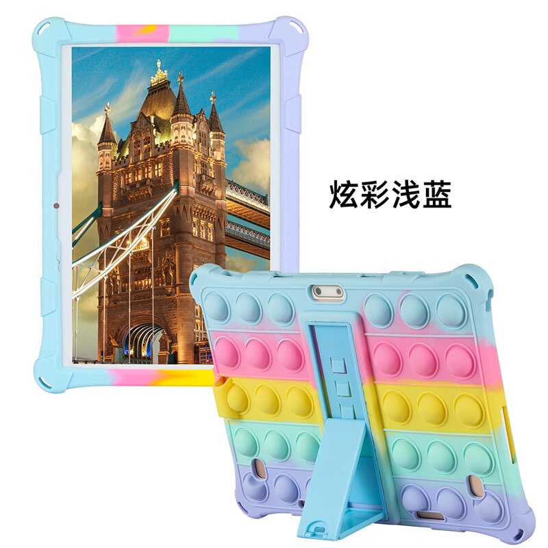 Funda Universal de silicona suave para niños, protector a prueba de golpes para Tablet PC Android de 10,1 pulgadas, 24x17cm, 10,1 pulgadas, 3G/4G, bolígrafo y correa: Colorful SkyBlue