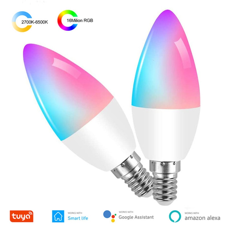 Tuya Wifi Smart Lamp E14 Rgb + W + C Dimbare Licht Led Kaars Lamp Afstandsbediening Werk Met Alexa echo Google Home Assistent