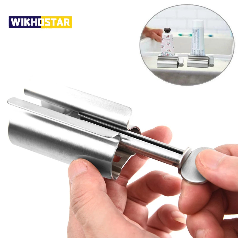WIKHOSTAR Stainless Steel Toothpaste Squeezer Toothpaste Dispenser Rolling Tube Squeezer Storage Rack Bathroom Accessories Set