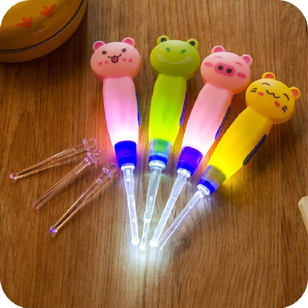 Ear Spoon Cleaning with LED Lighting Cute Cartoon Animal Detachable Earwax Remover Tool Safety Cleaner Spoon for Kids peel ears