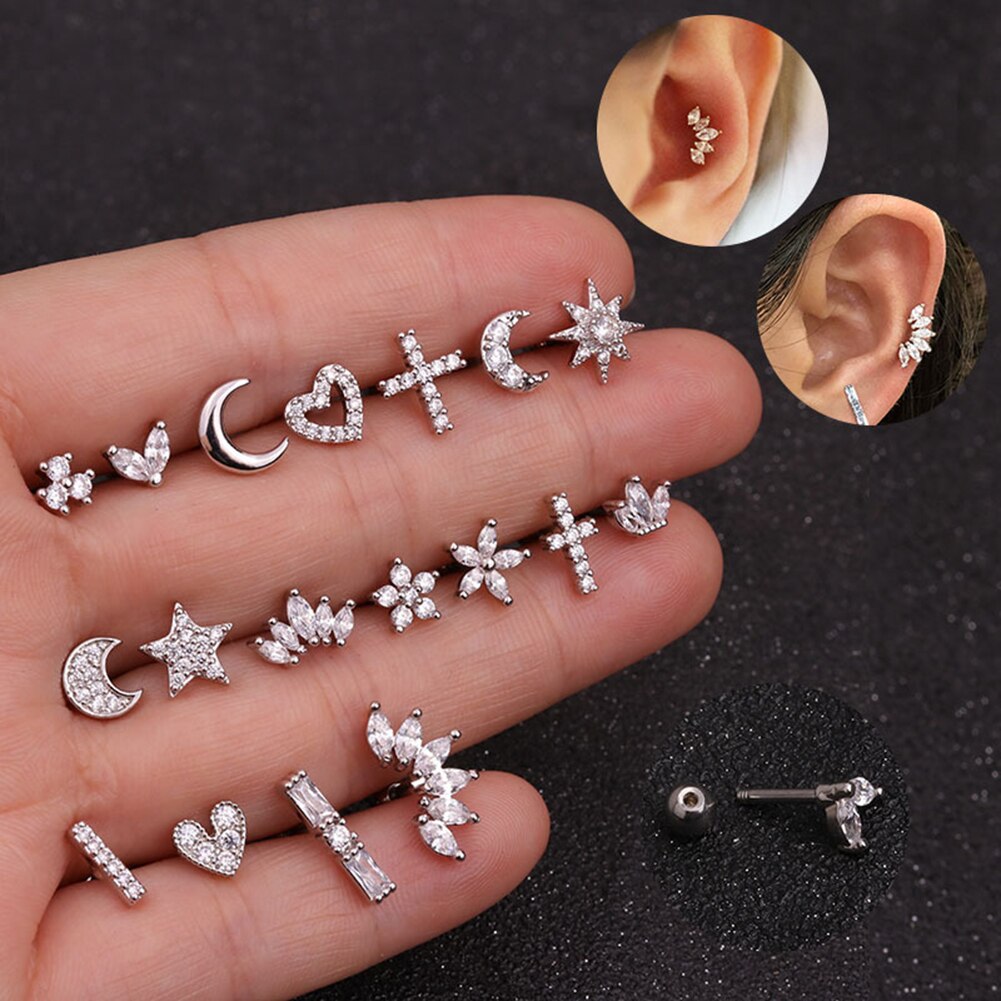 Chica Floral gema Acero inoxidable pendiente perno cartílago barra Helix superior oreja mujeres de Cumpleaños joyería accesorios de orejeras