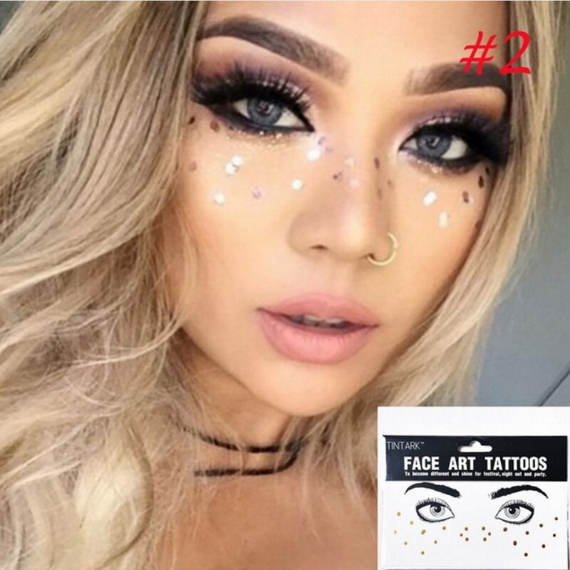 1pack Gold Face Tattoo Flash tattoo Waterproof Blocked Freckles Make Up Body Art Stickers eye decals Bride tribe party: f16