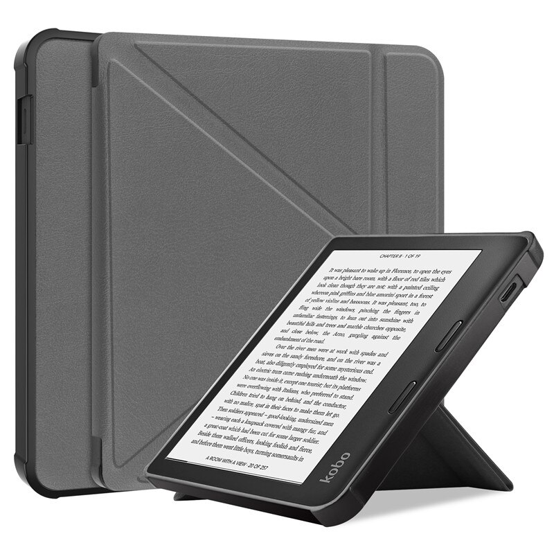 For KOBO Libra 2 Case Cover Fold PU Leather Soft TPU Back Stand Shookproof Cover For Funda Kobo Libra 2 E-reader Smart Case: gray
