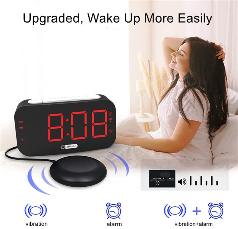 Extra Loud Alarm Clock with Bed Shaker, Vibrating Alarm Clock for Hearing Impaired, Heavy Sleeper, Alarm Clock Large Display