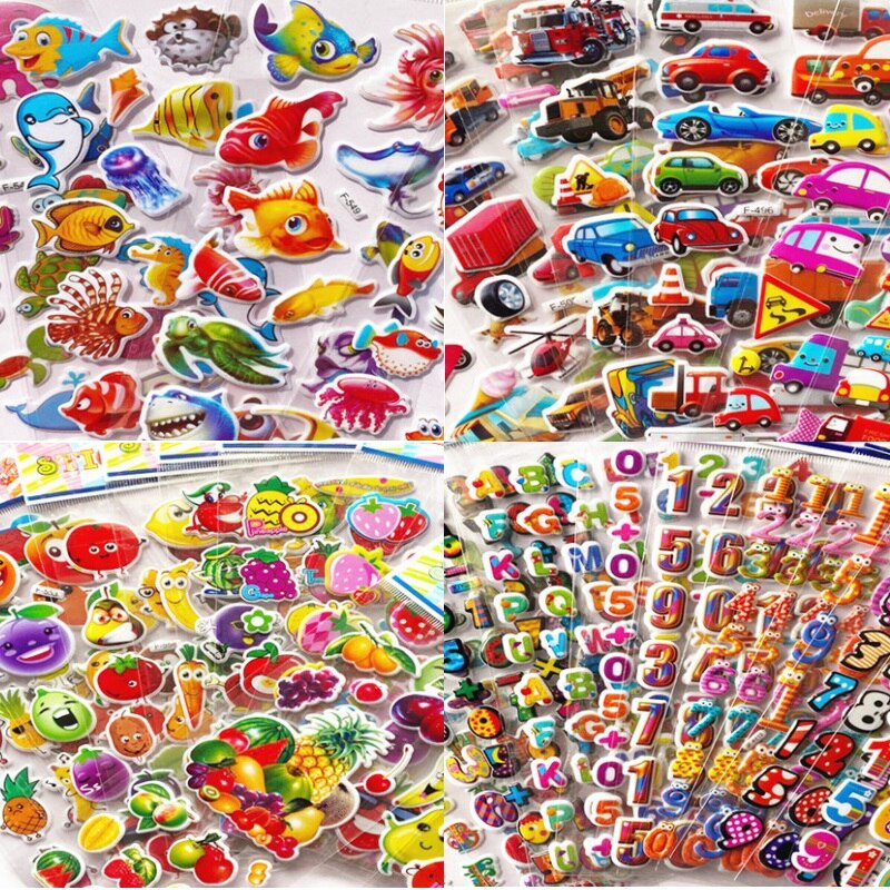 3D Aufkleber für freundlicher Kleinkinder 5 Verschiedenen Blättern 3D geschwollen Groß Aufkleber Karikatur Bildung Klassische Spielzeug freundlicher Jungen Mädchen: 5Stck Farbe zufällig