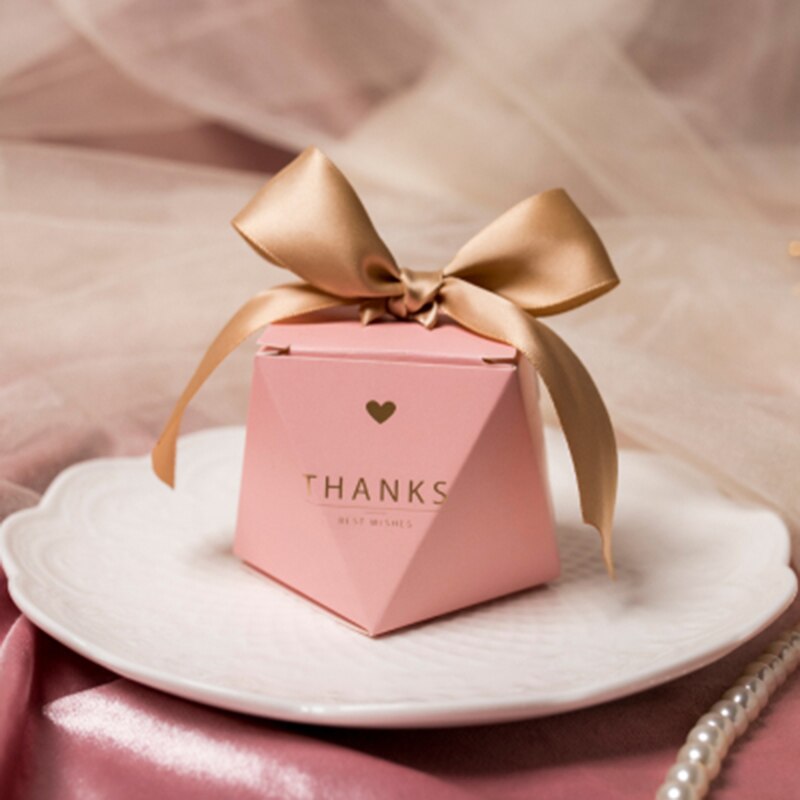 Nuevas y creativas Cajas de caramelos rosas para bodas, caja de suministros para , cajas de papel de chocolates para Baby Shower, paquete "gracias": Champagne / 20pcs