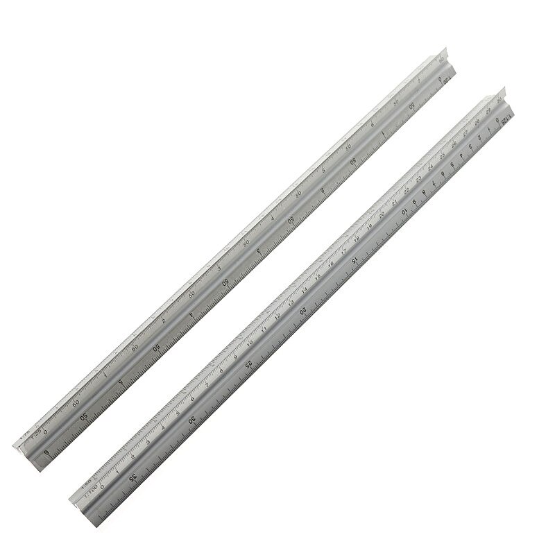 1 Pc 30cm Aviation Triangular Scale Aluminum Alloy Material 1: 20/1: 25/1: 50/1: 75/1: 100/1: 125 Multi-Function Measuring Ruler